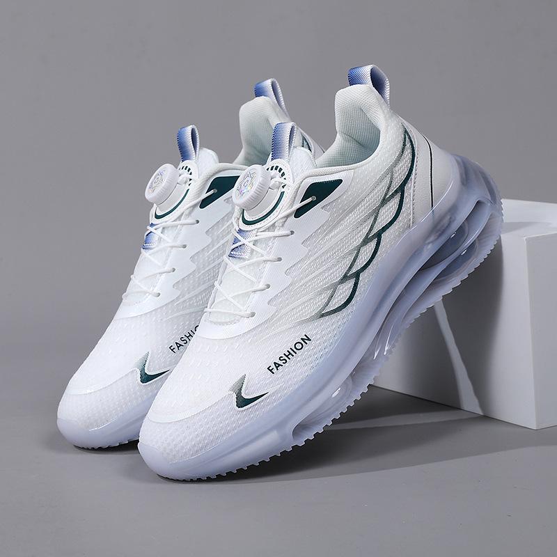 2024 Men s Breathable Flyknit Running Shoes with Rotating Buckle and Air Cushion 44 белый