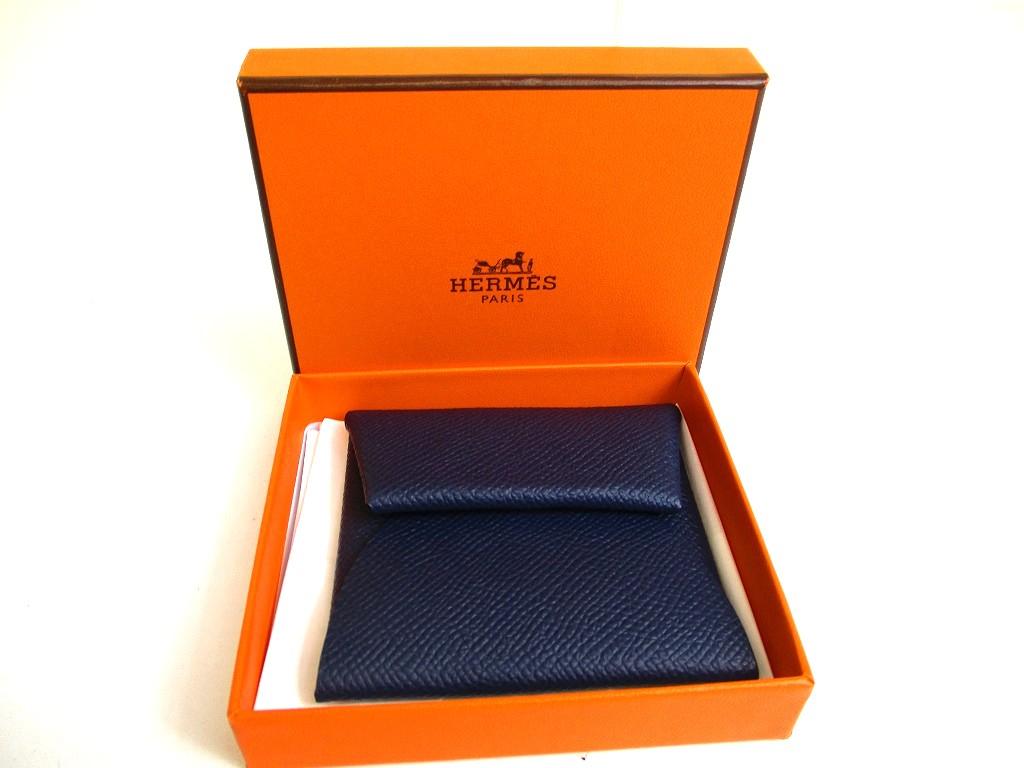 Authentic HERMES Blue navy Tourillon Leather Coin Purse Bastia #b168  Open box