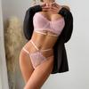 Conjunto de ropa interior erótica cómoda con realce sexy bordado rosa amor cuello mujeres de moda punto