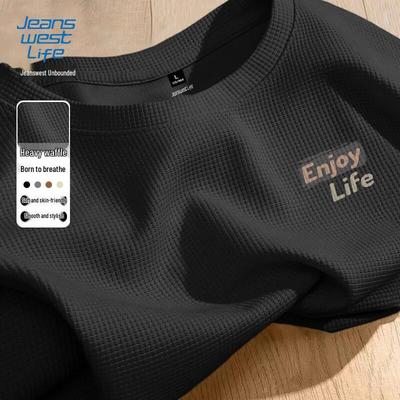 JEANSWEST LIFE Men's Waffle Knit Crewneck Sweatshirt