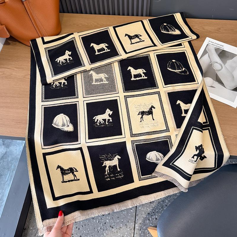 Warm Cashmere Scarf Winter Checkered Horse Pashmina Thick Blanket Shawls And Warps Bufanda Foulard Neckerchief Echarpe