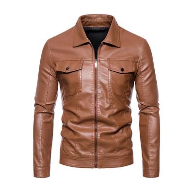 Herbst und Winter Revers Lässige Herrenlederjacke Business Dünne Reißverschluss Lederjacke Herren PU-Lederjacke Trendy