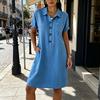 Mini Vestito Camicia Estivo a Maniche Corte da Donna Bottoni Revers Linea ad A Corto Vestito Casual da Spiaggia con Tasche