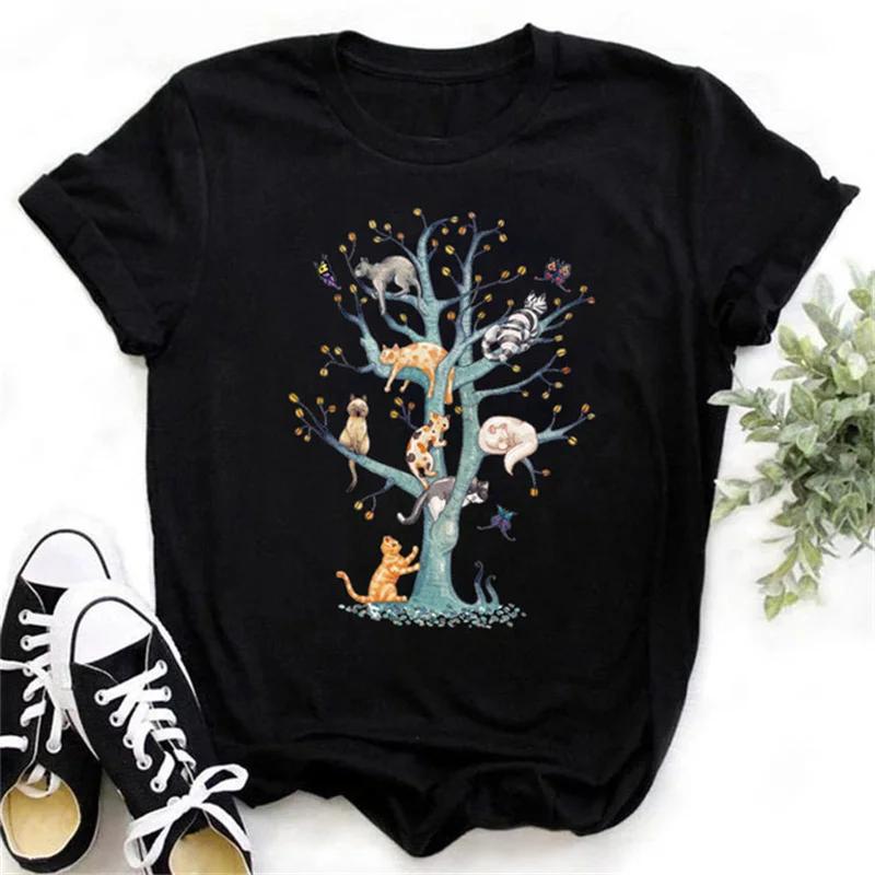 Maycaur Cute Paw Women T Shirt Fashion Cat MOM Printed Woman Tops Harajuku Punk O-neck Top Tee Black Shirt T Female T-shirt
