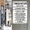Vintage Metal Poster Wall Decor 7 Rules of Life Positive Affirmations Retro Sign for Bar
