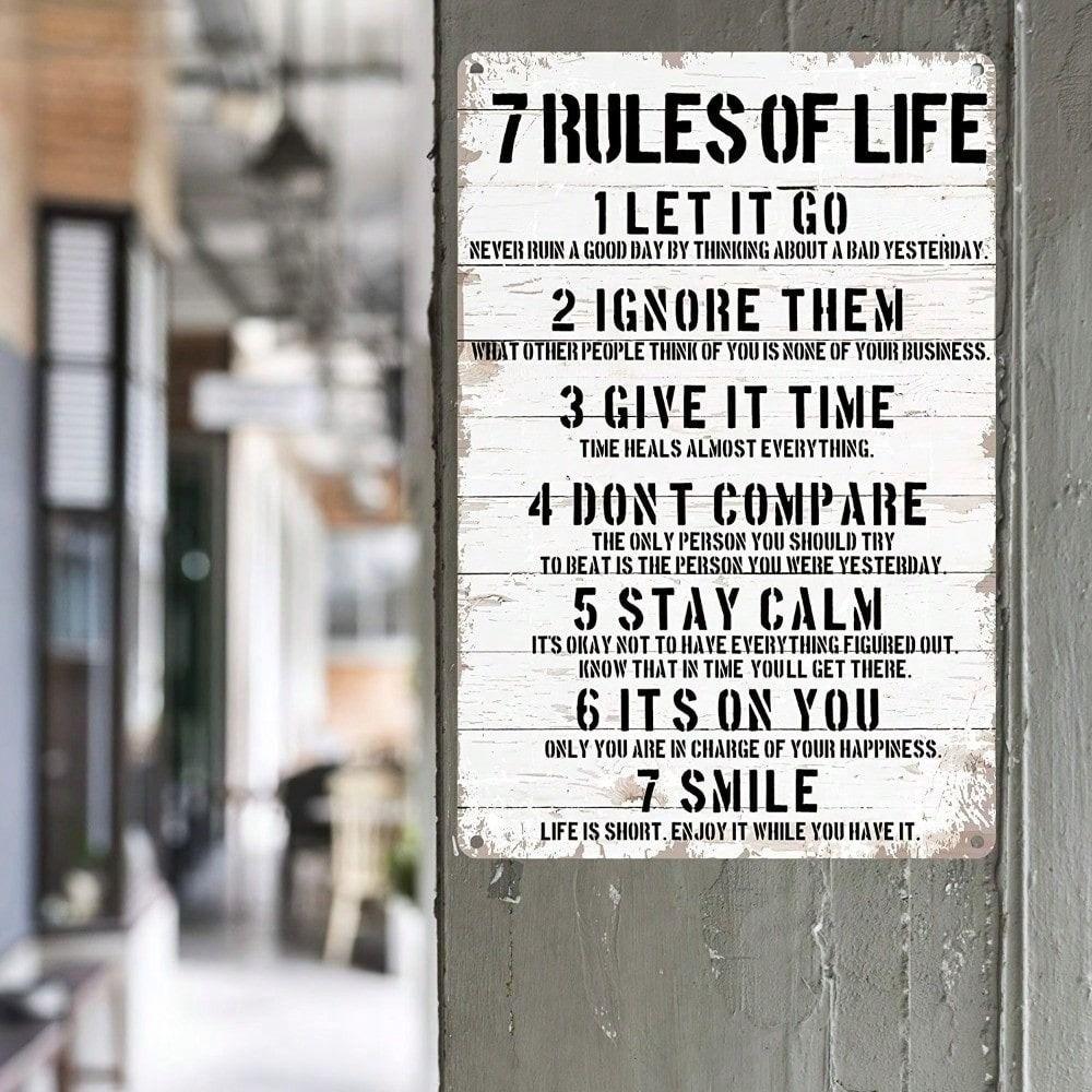 Vintage Metal Poster Wall Decor 7 Rules of Life Positive Affirmations Retro Sign for Bar