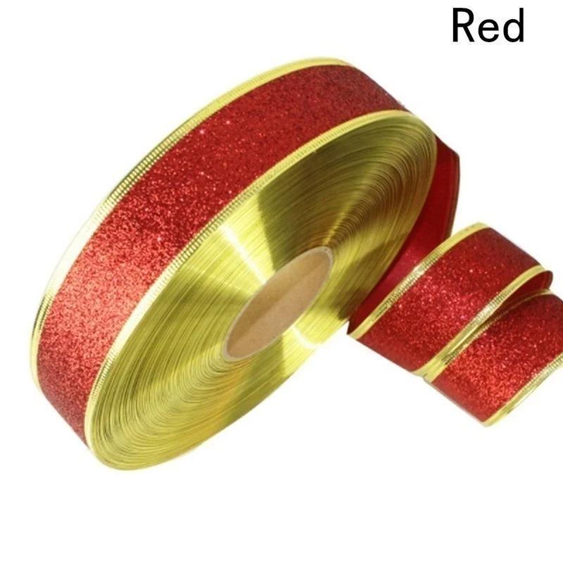 200cm Golden Edge Ribbon Weaving Single Face Satin Ribbon Packing Belt Wedding Christmas Decoration