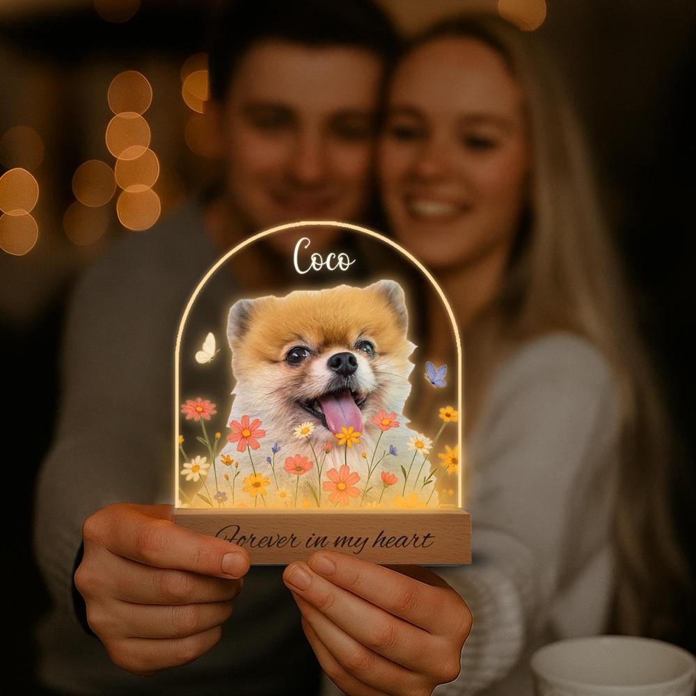 Individuelles Herzförmiges Gedenkstück für Hunde, damit Hundebesitzer Haustiermemoiren schätzen können, Bildplakette, Personalisierter Acryl-Fotorahmen