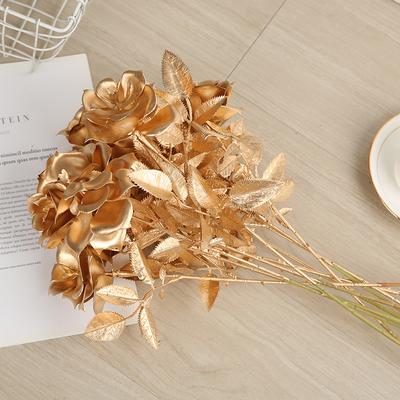 Umelé kvety Zlaté ruže pozlátené Zlaté ruže Kvet Narodeniny Valentín Kreatívny darček Festival ruží Dekorácia domácej párty