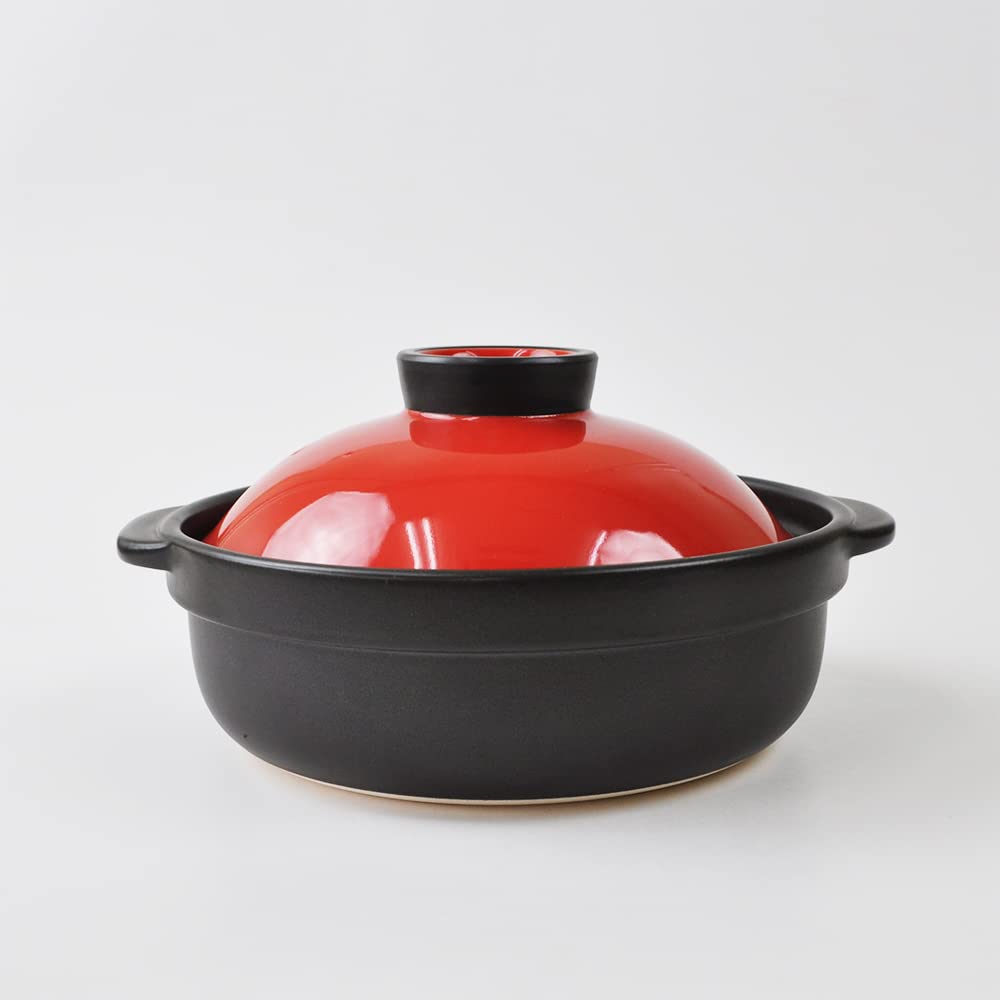 in Mino Banquet 7 Earthen Pot with IH plate 1 to 2 Made in IH compatible [Made Japan, Ware] No. Red/Black [For people, Stylish, Japan, compatible,