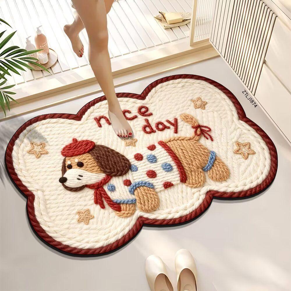 Absorbent diatomaceous earthwoven cute cartoon bathroom mat non-slip quick-drying mat for bathroom entrance durable for home use in shower rooms