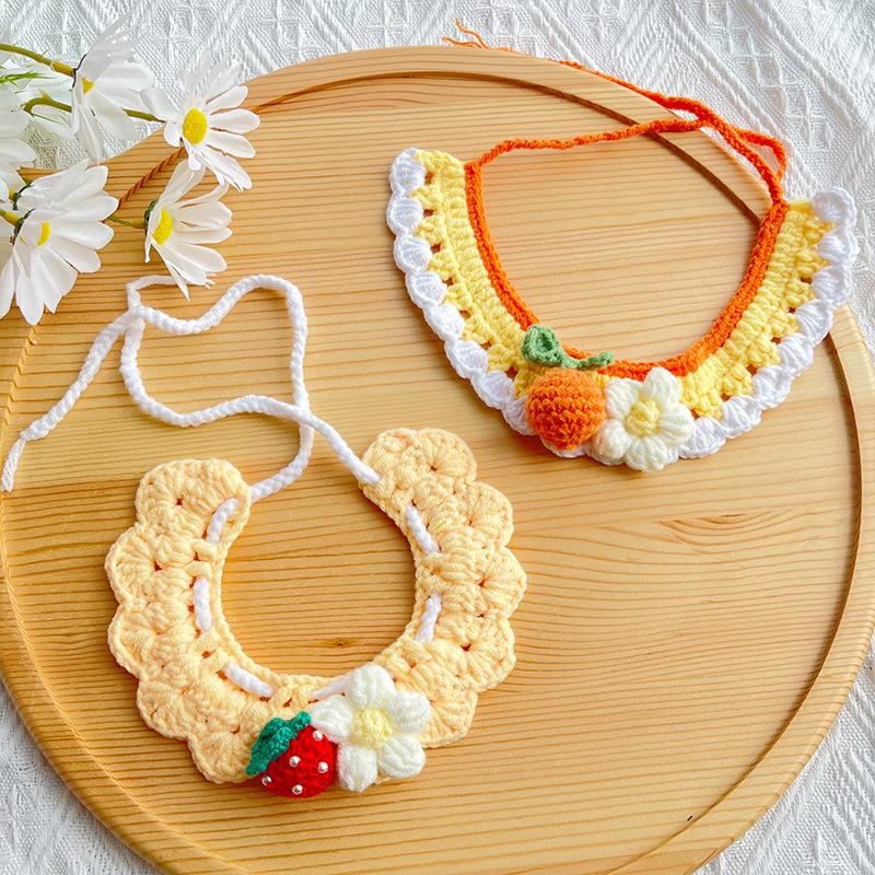 Cute Woven Flower Pet Collar For Small Medium Pets Flower Knitted Soft Pet Scarf Drool Bib Dog And Cat Pet Knit Accessories