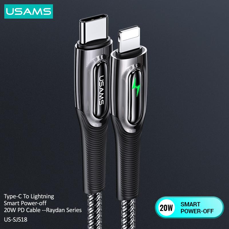 USAMS Type-C To Lightning Smart Power-off 20W PD Cable Fast Charging For iPhone 12 11 Pro Max Cable For Ipad Air Mini Data Cable
