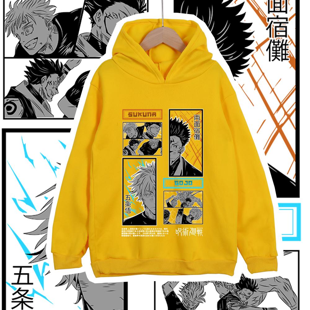 Sweat à capuche Anime pour enfants Jujutsu Kaisen Impression Gojo Sukuna Unisexe Sweat en polyester pour garçons filles Dessin animé Tenue décontractée Costume Cosplay
