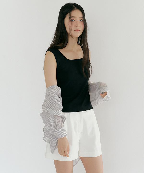 Lingseoul Square Neck Sleeveless Top-Black