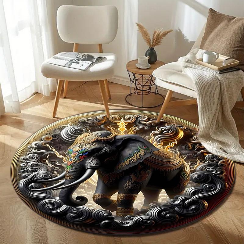 1Pc elephant theme Printed circular carpet, home door mat, outdoor travel protection carpet A4