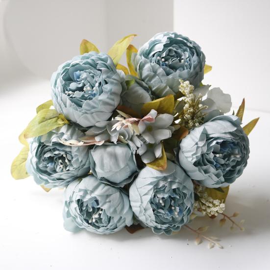 13 Heads Artificial Flower Silk Fabric Realistic Peony Bouquet with Soft Touch Home Wedding Display Office Decoration