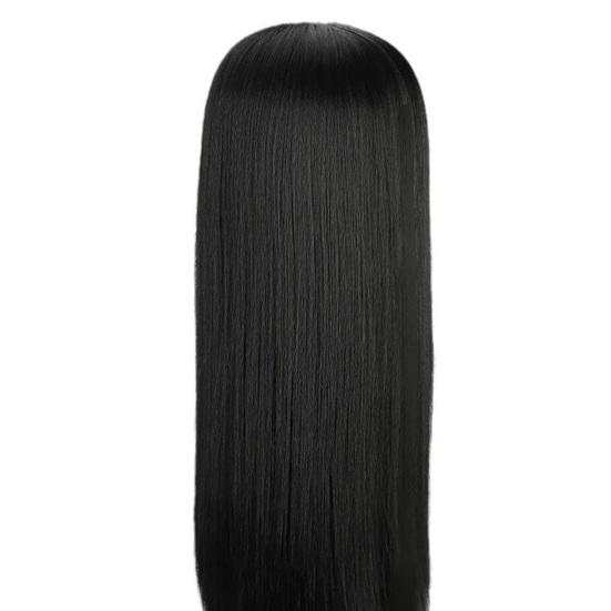 Perruque Lace Front Wig synthétique noire longue et lisse pour femmes, cheveux naturels en Fiber de haute température avec raie centrale, résistants à la chaleur, pour dames et filles