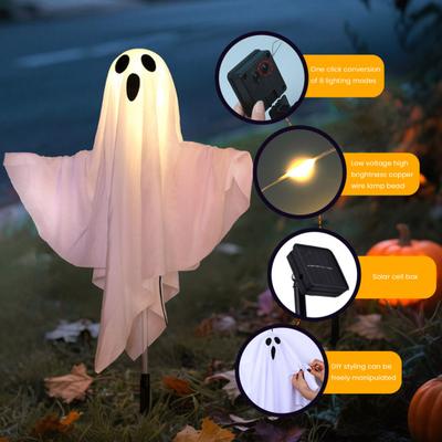 Waterproof Solar Ghost Lights with Playful Face Design LED Ghostly Ground Lamps Outdoor Halloween Decorations for Yard Garden Pathway