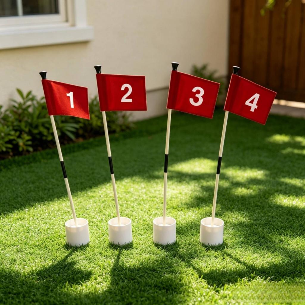 4 Pieces Practice Flagstick with Cup Numbered Golf Fiberglass