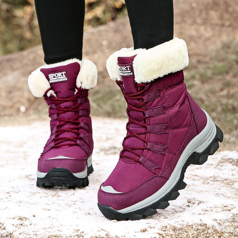 Large Size Cotton Shoes Women's Snow Boots Winter Warm Medium Boots Piled Thickened Outdoor Hiking Boots