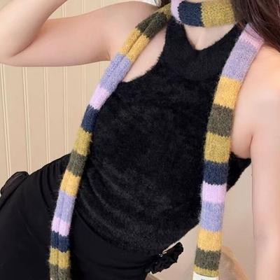Regenbogenfarbene Lange Schmale Schals Harajuku Stil Gestreifter Schal Gothic Y2K Gestreifter Schal Outdoor