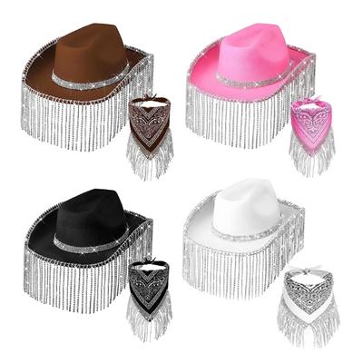 Disco Fransen Bandana Cowgirl Junggesellinnenabschied Bandana & Western Cowboyhut Set Party Bandana für Damen Herren
