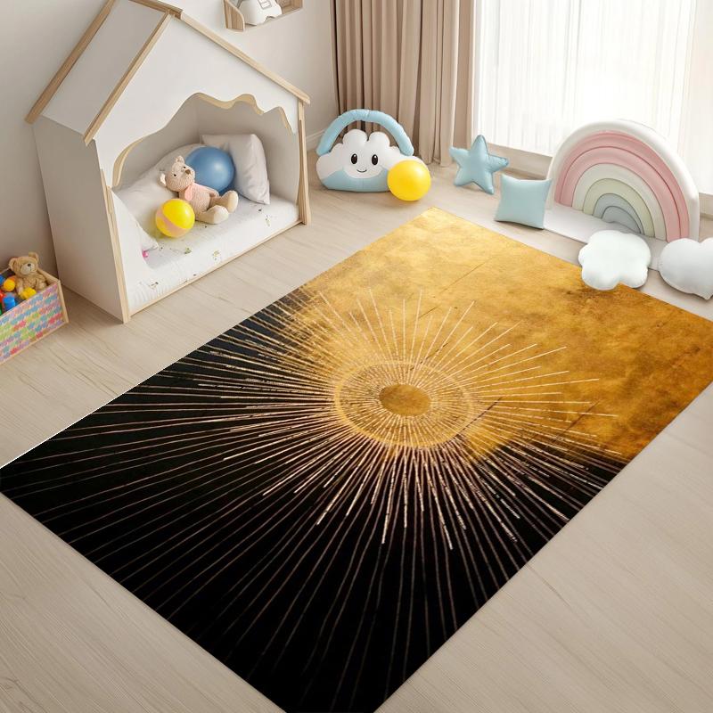 

Black Gold Sunburst Rug Carpet Mat Non-Slip for Living Room Bedroom Baby Room Luxurious Home Decor 40x60cm