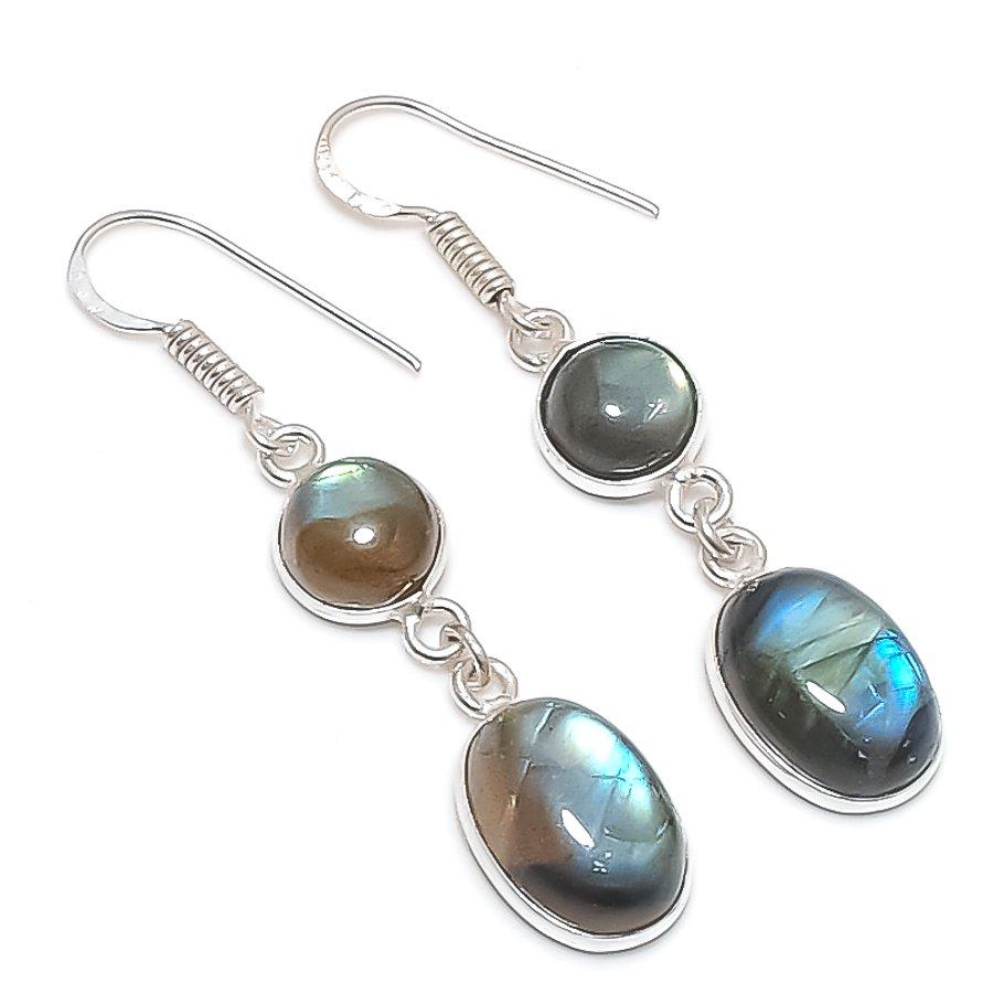 

Натуральный Лабрадорит Драгоценный Камень 925 Стерлинговое Серебро Ювелирное Изделие Серьга 1,97 d9s93