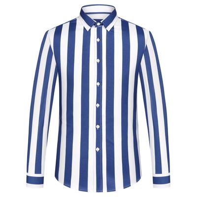 Herren Stilvolles Stretchiges Gestreiftes Button-Down-Hemd - Bequemes Langarm Business- & Freizeit-Oberteil - Colorblock-Design, Frühling Sommer