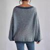 Off The Shoulder Striped Sweater Women Autumn Winter Fashion Loose Soft Neckline Casual Knitted Sweaters