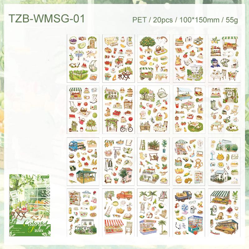 JIANWU Delicious Time Series Vintage Food Fruit Landscape Material Collage PET Sticker Book Creative DIY Journal Stationery