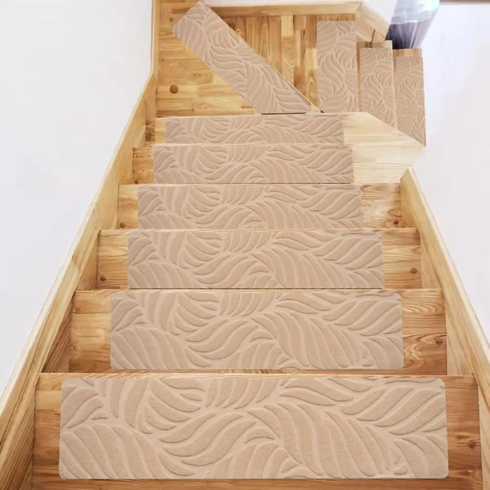 Indoor TPR Stair Treads Carpets 76x20cm Non-Slip Stepping Mat Self Adhesive Repeatedly Brushed Embossed Carpet for Kids Elder