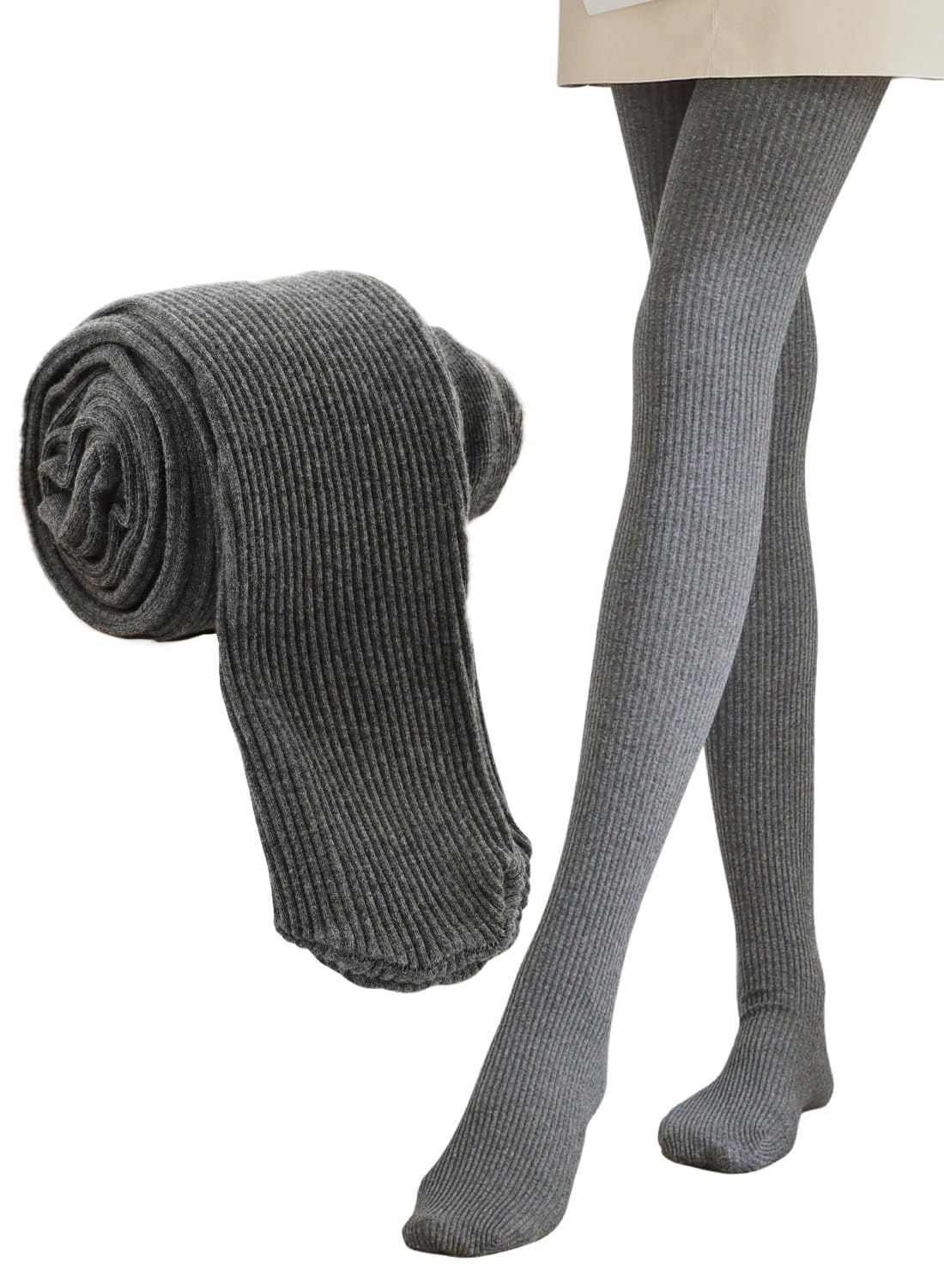 

Смесь хлопка [PANSELINA] Колготки в рубчик, материал, женские [теплые, стройнящие, для холодной погоды], стильные, милые, осень/зима, леггинсы/колготки (косынка, серый