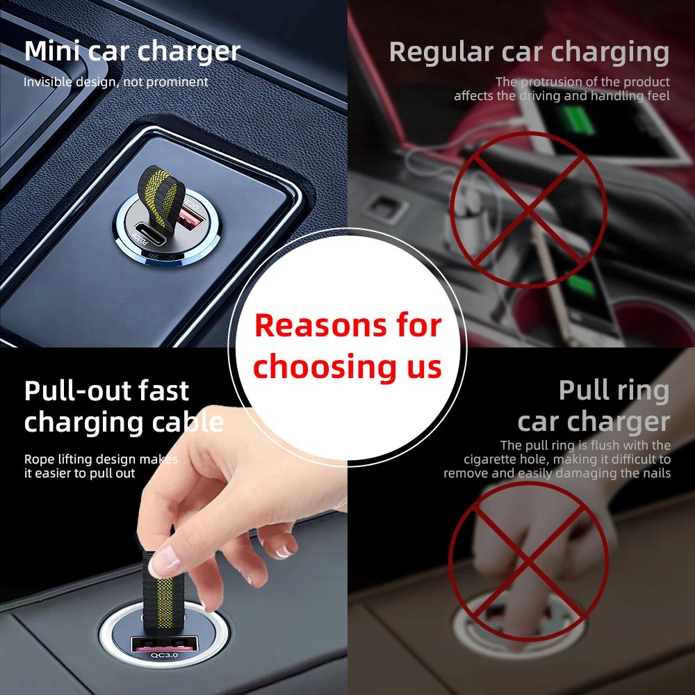 Mini Car Charger 12-24V Cigarette Lighter Fast Charging Type-C PD Quick Charge Car Phone Charger Adapter for IPhone 15 Huawei