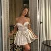 Dress Europe and America Cross Border Sexy Deep V off-Shoulder Pearl Suspender Skirt Fancy Elegant Fishbone Shaping Dress