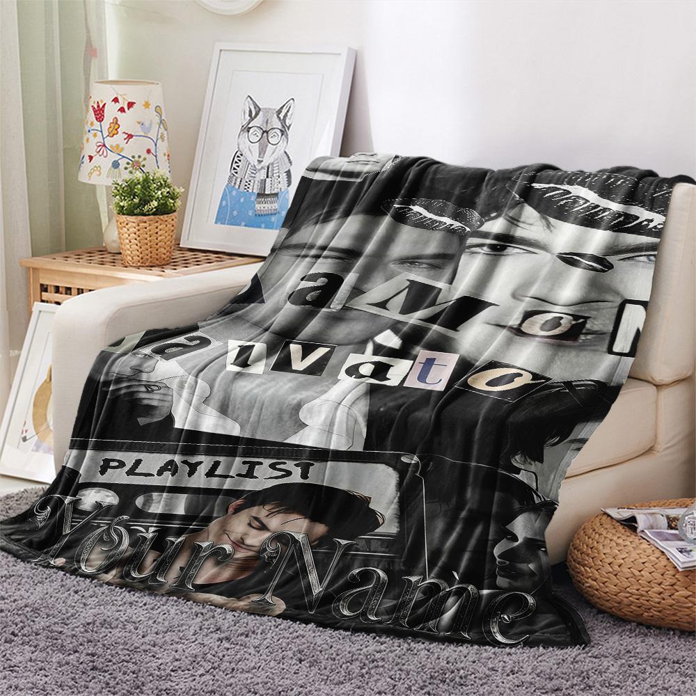 1PC Custom Name Damon Salvatore Patterned Flannel Blanket Suitable For All Seasons for Home Decor Warmth and Comfort Gifts Holiday Present -HE124
