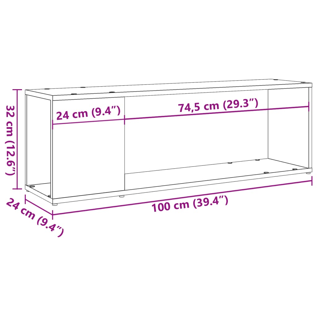 TV Stand Rustic Wood Look 100 x 24 x 32 cm Engineered Wood