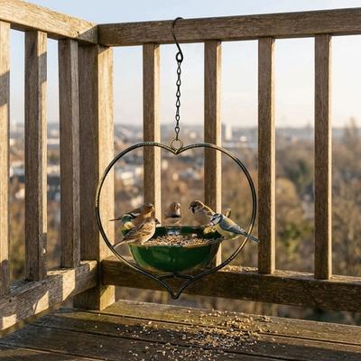 Practical Heart Shape Hanging Bird Feeder Iron Handcrafted Bird Bath Bowl Retro Bird Watching Wild Bird Feeder Garden Decoration