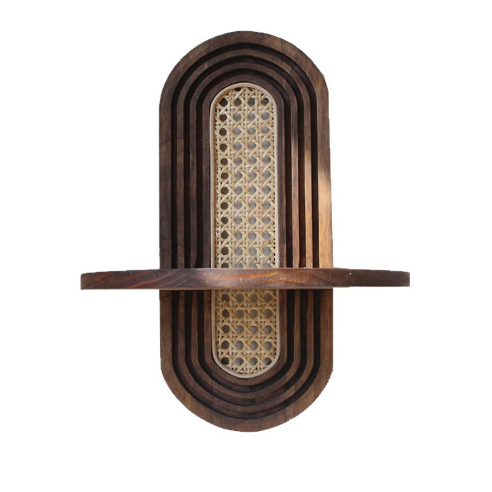 New Handmade Rattan Flower Shelf Boho Style Geometric Wall Mounted Shelves Decorative Floating Shelf Home Decor