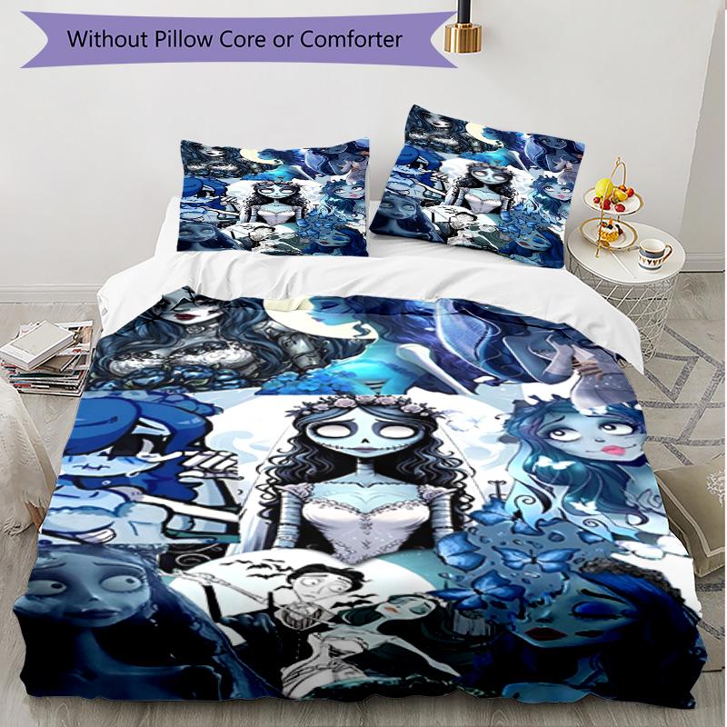 3pcs Duvet Cover Set (1*Duvet Cover + 2*Pillowcase, Without Core), Corpse Bride Print Soft All‑Season Bedding Set, Home Bedroom Decor Gift
