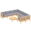Vidaxl 9-Cz. Garden Lounge Set, Grey Cushions, Pine