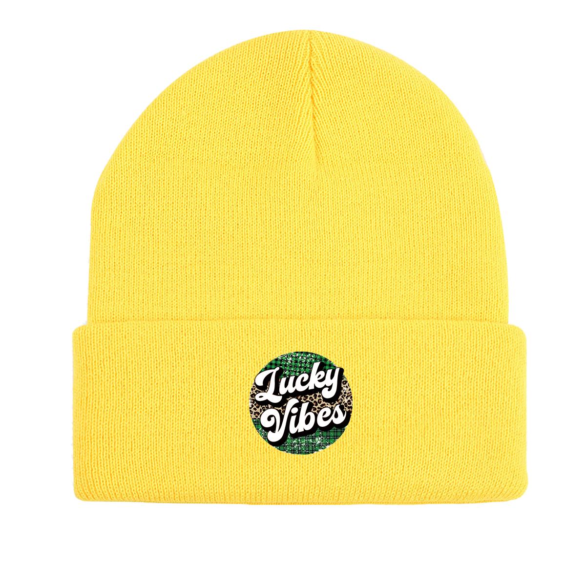

Lucky Vibes Warm Knit Hat Beanie, St. Patrick s Day Man Cap Stretchy Thermal Simple Pompom Beanies Knit Cap Beanie as the picture жёлтый