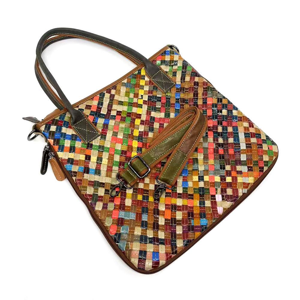 Ladies Bag Handwoven Handbag Splicing Colored Leather Shoulder Messenger Bag Casual Cowhide Bag