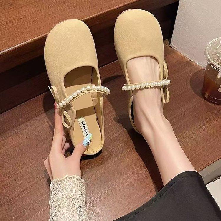 Wear half-support single shoes, new spring lazy pregnant women evening shoes, flat-soled bag head and half slippers