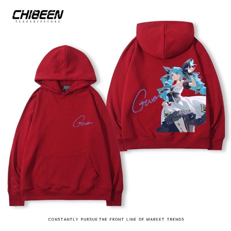 League of Legends LOL Lingluo Puppe Gwen Print Herren Kapuzensweatshirt Herbst und Winter Outdoor Plus Samt Locker Erwachsene Oberteile