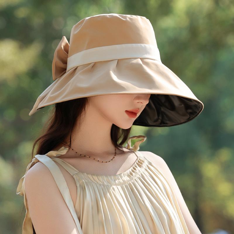 Summer Women's Sun Hat - UV Protection Bucket Hat with Bow, New Spring Fashion Wide Brim Cap