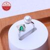 LSOOYH Natural Freshwater Pearl Ring For Women Pearl Jewelry Boho Fashion Green Crystal Leaf Ring