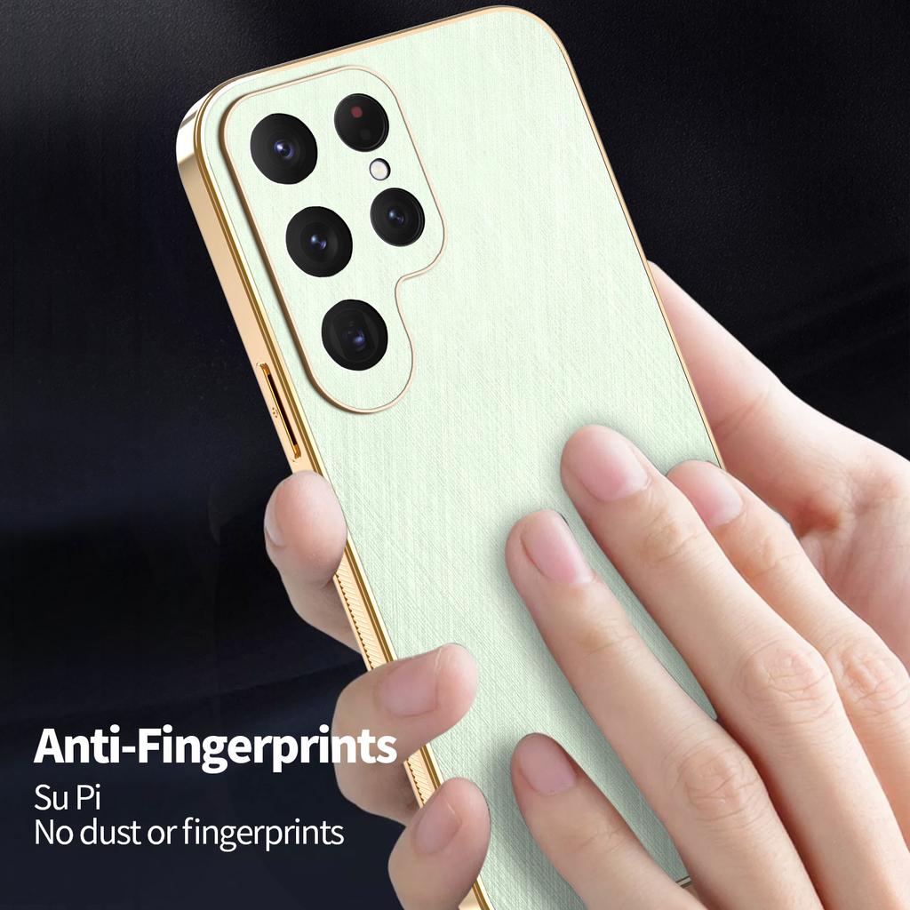 Luxury Bamboo Leather Phone Case For Samsung Galaxy S25 S24 S23 S22 S21 FE Note20 Plus Ultra-thin Electroplate Silicone Cover