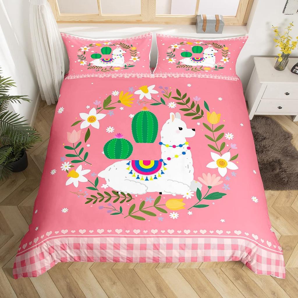 Kawaii Kaninchen Bettbezug Cartoon Tier Bettwäsche Set Geometrie Gitter Kariert Bettdeckenbezug Bunte Blumen Schmetterling Bettset